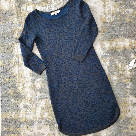 Loft Gray Blue Leopard Print Sweater Dress - Picture 4 of 8